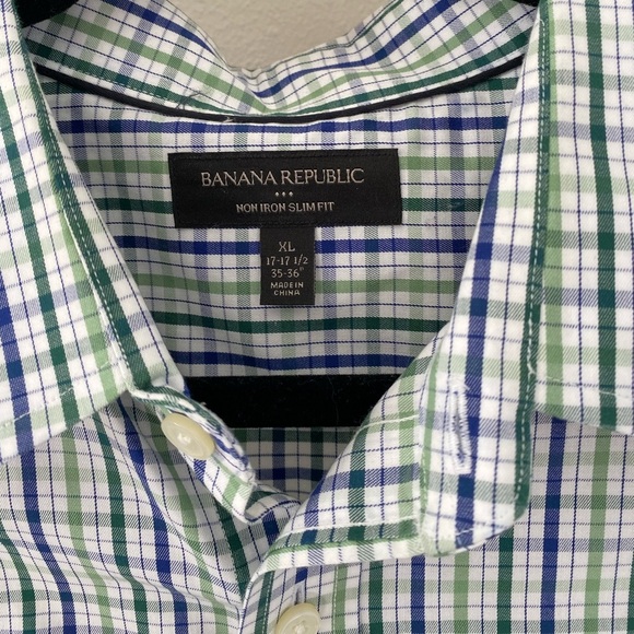 Men's Banana Republic - Non-Iron Slim Fit Button Down Blue&Green Checkered Shirt - Picture 2 of 4